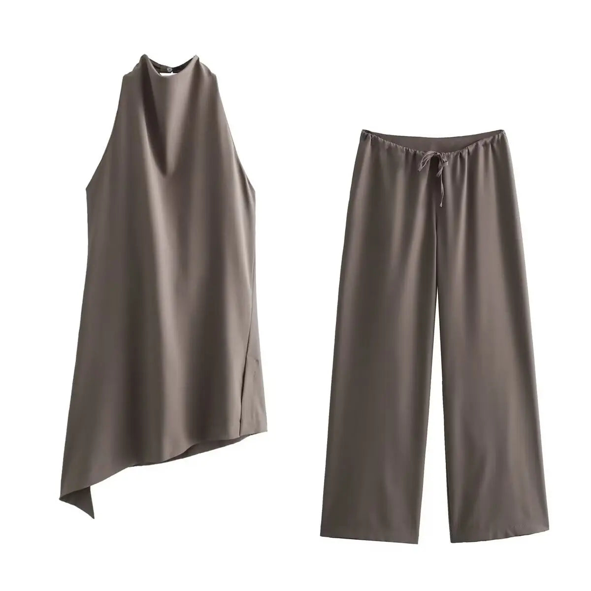 Women Clothing Ladies New Off-the-shoulder Sleeveless Camisole Top Wide Leg Trousers Casual Two Piece Women's Pants Sets